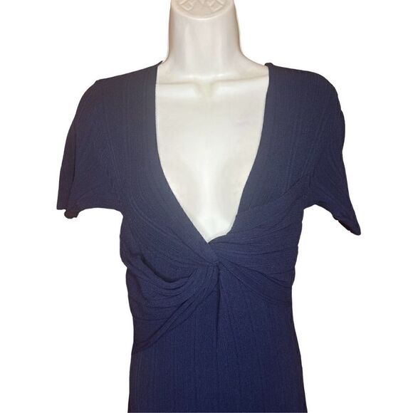 Frame Twist-Front Ribbed Stretch-Knit Midi Dress in Navy NWOT Size Small - Picture 6 of 10
